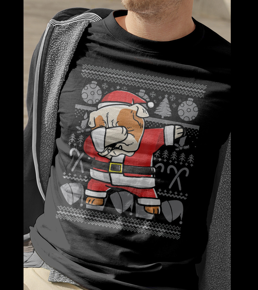 Santa Dabbing English Bulldog Ugly Christmas T-Shirt