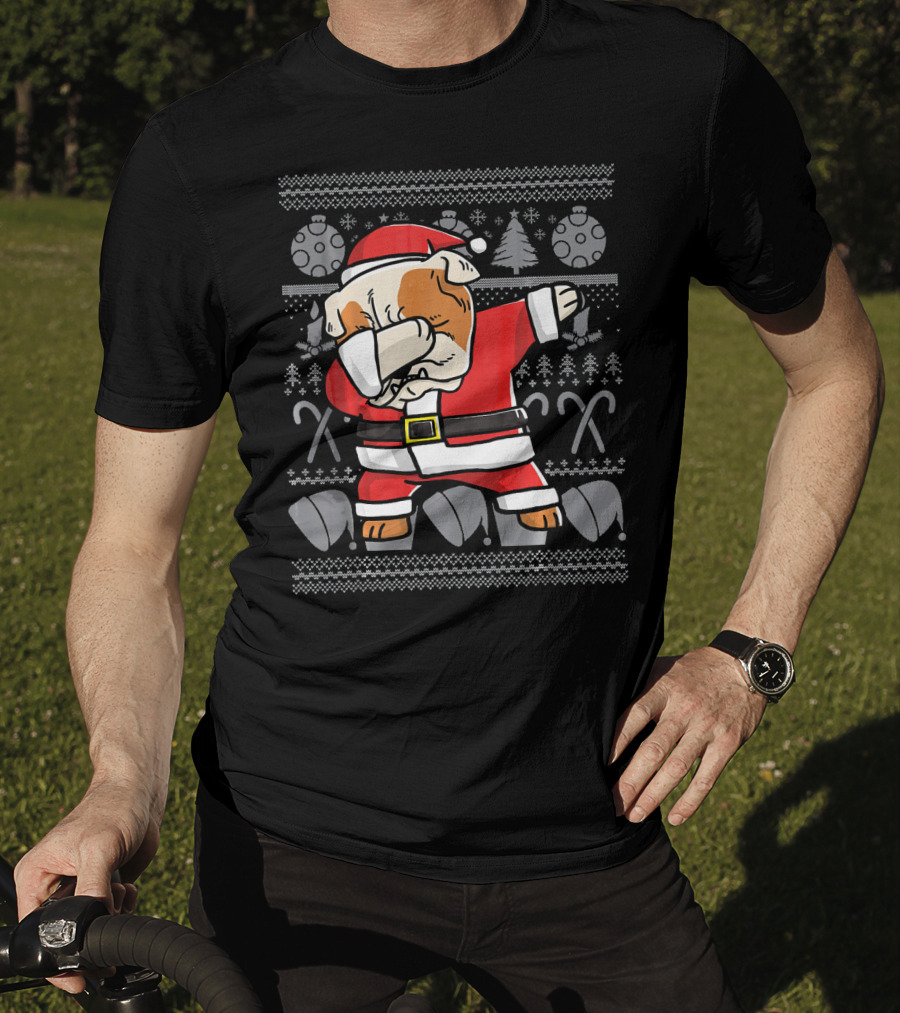 Santa Dabbing English Bulldog Ugly Christmas T-Shirt