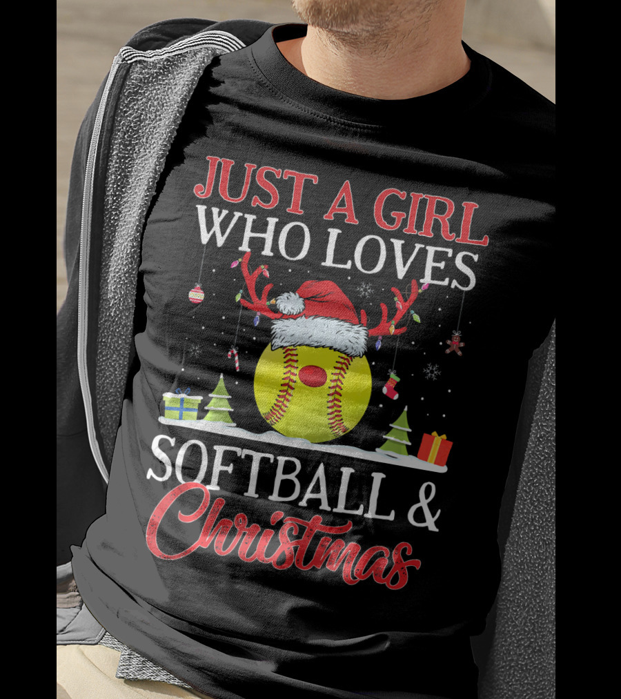 Just A Girl Who Loves Softball And Christmas T-Shirt