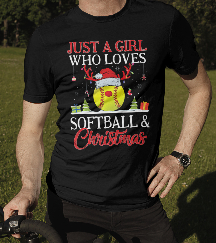 Just A Girl Who Loves Softball And Christmas T-Shirt