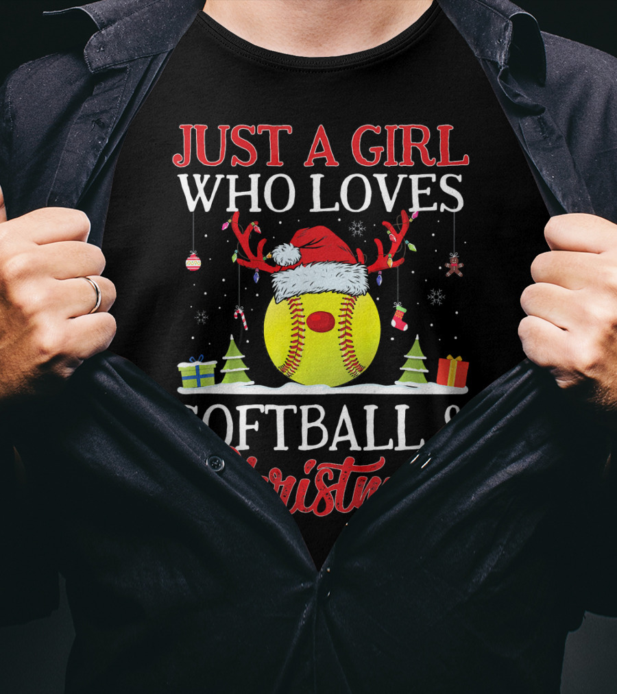 Just A Girl Who Loves Softball And Christmas T-Shirt