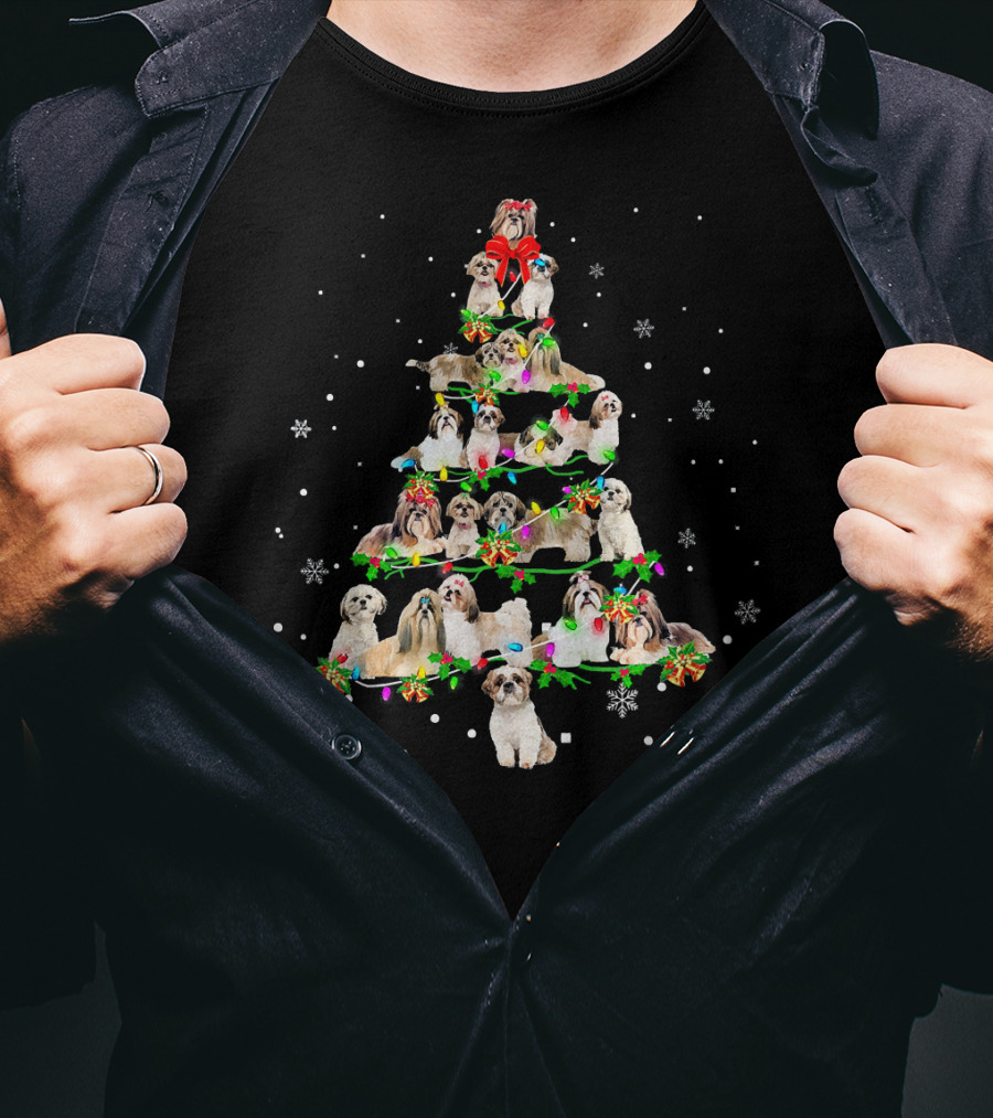 Shih Tzu Christmas Tree X Mas Holiday Dogs Snowflakes T-Shirt