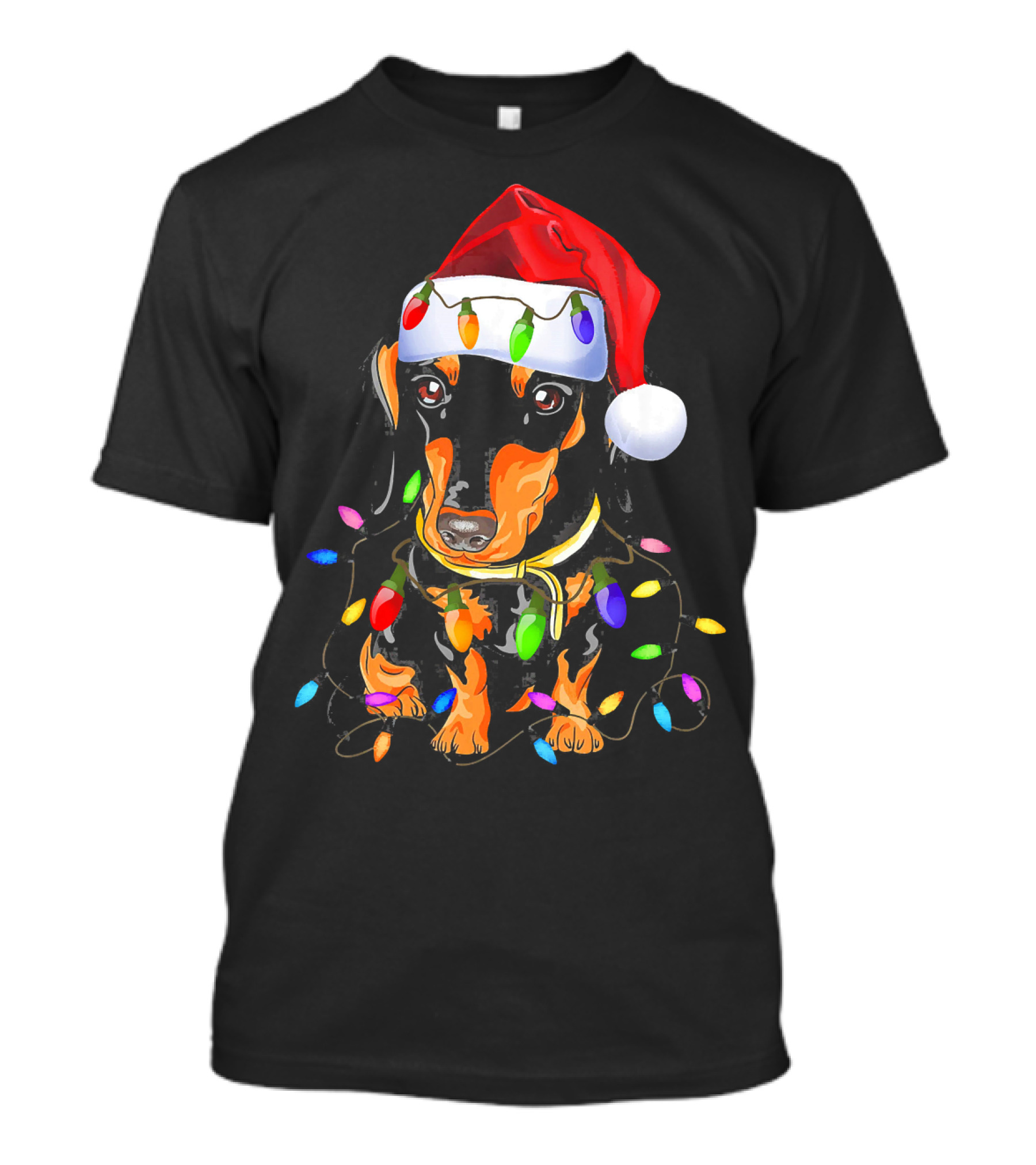 Dachshund Christmas Loves LED Lights Santa Hat T-Shirt