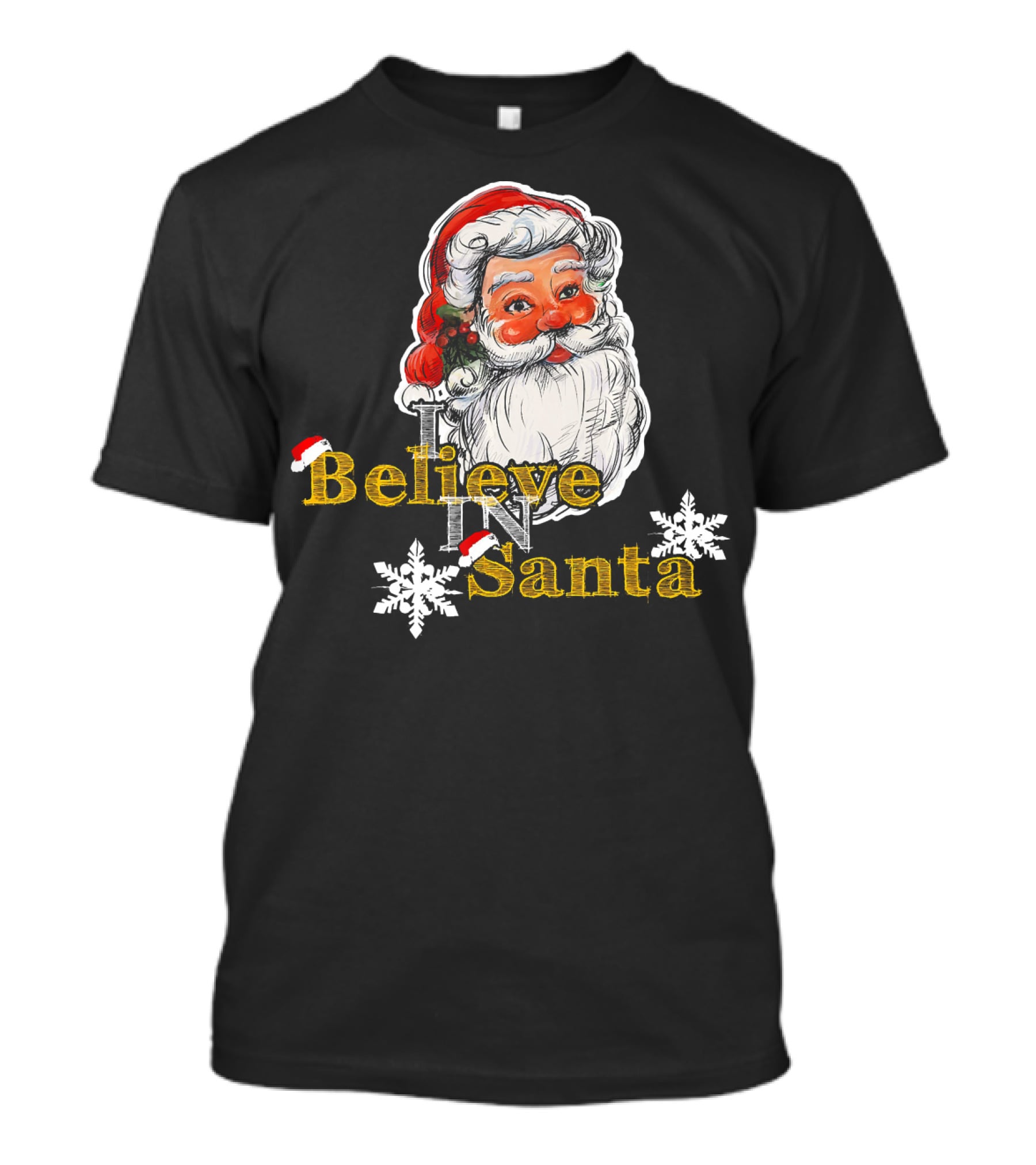 Believe In Santa Claus Christmas Snowflakes T-Shirt