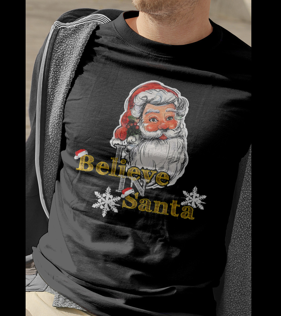 Believe In Santa Claus Christmas Snowflakes T-Shirt