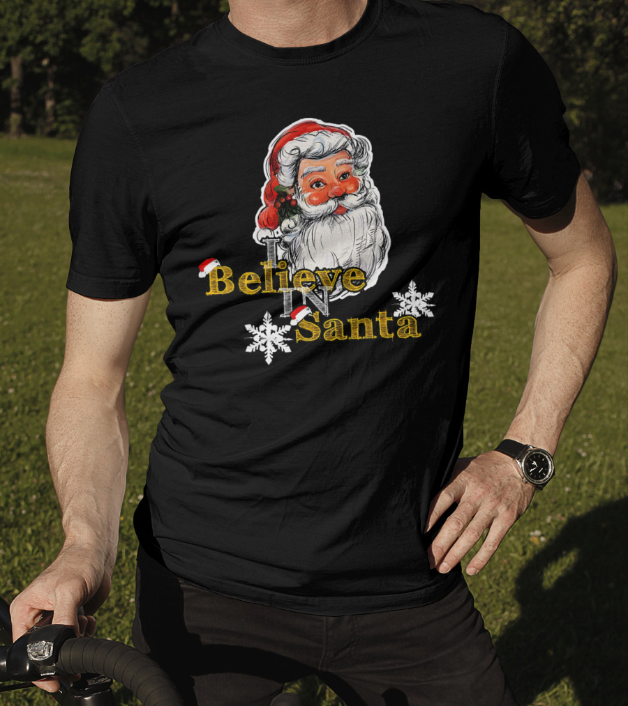 Believe In Santa Claus Christmas Snowflakes T-Shirt