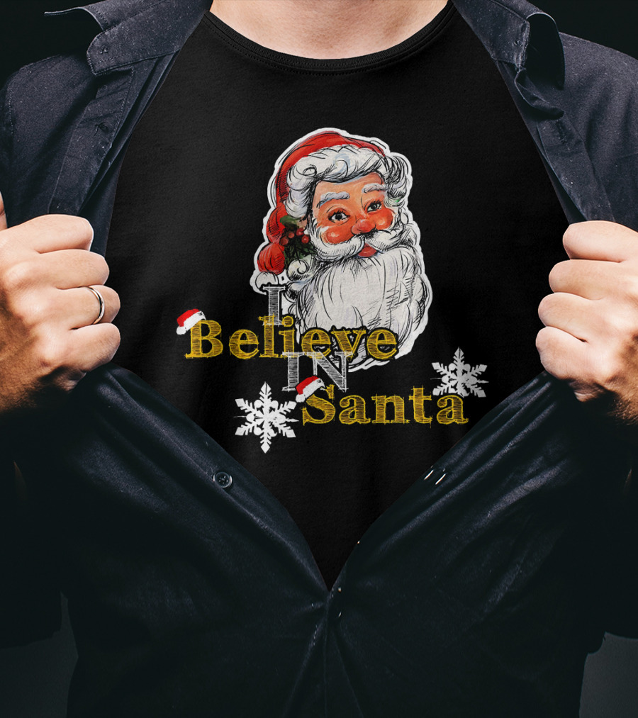 Believe In Santa Claus Christmas Snowflakes T-Shirt