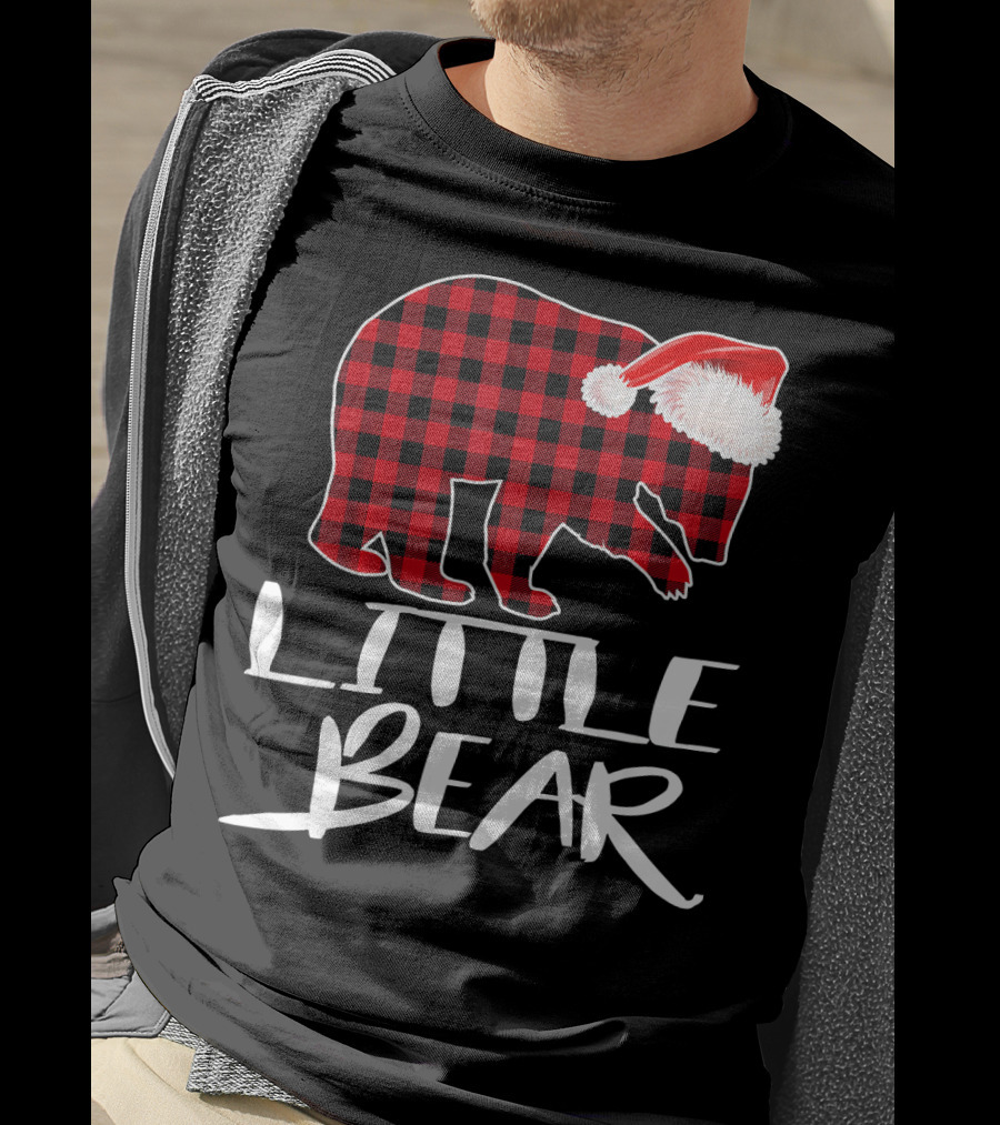 LITTLE BEAR Red Plaid Santa Hat T-Shirt