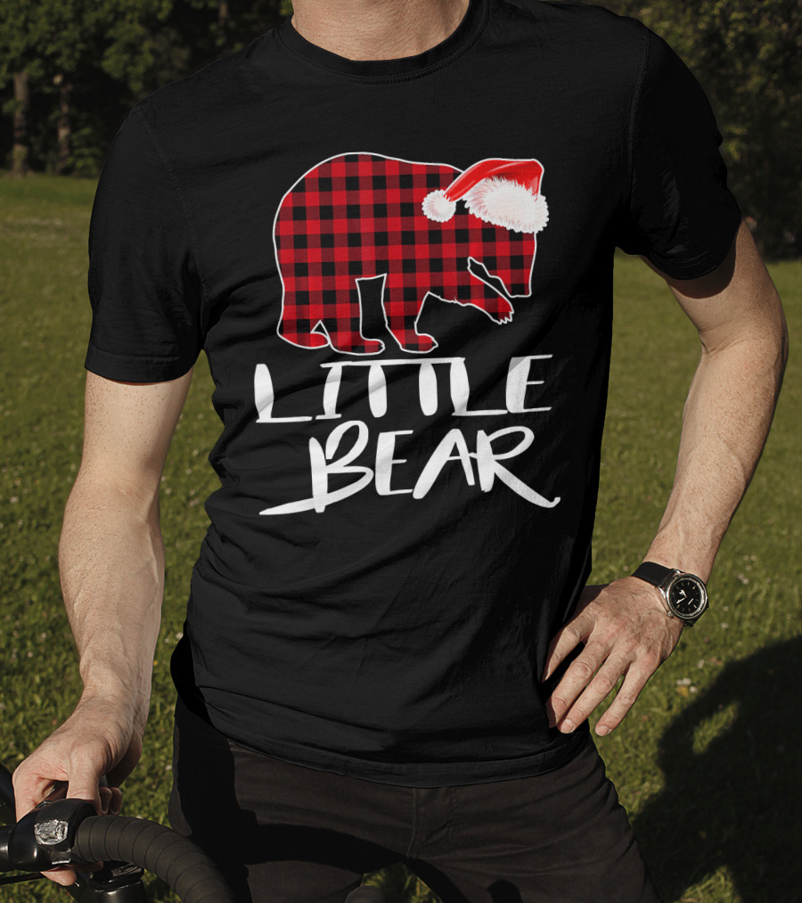 LITTLE BEAR Red Plaid Santa Hat T-Shirt