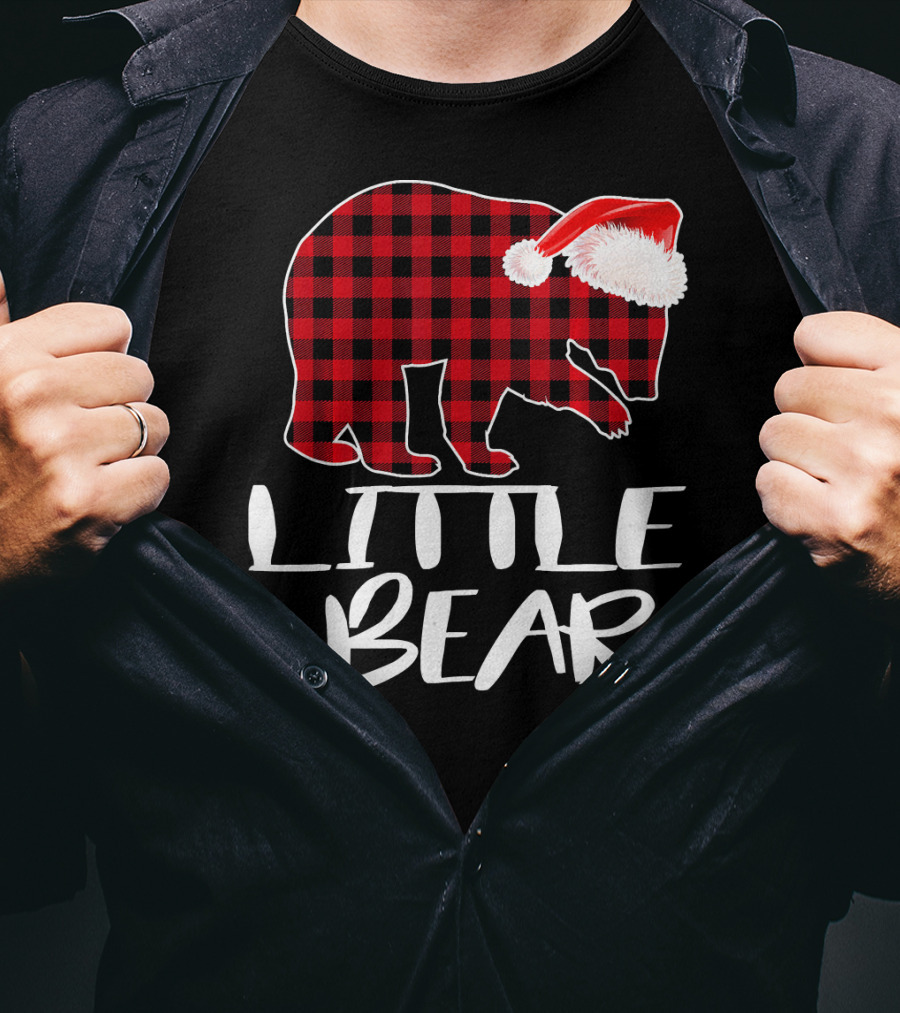 LITTLE BEAR Red Plaid Santa Hat T-Shirt