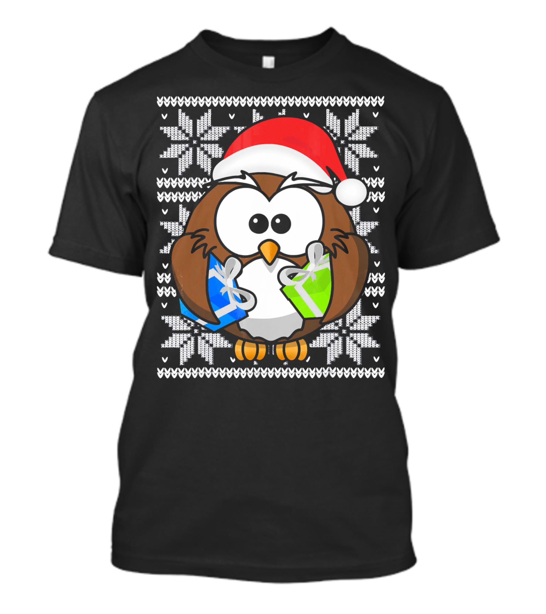 UGLY CHRISTMAS Holiday Owl With Santa Hat And Gifts T-Shirt