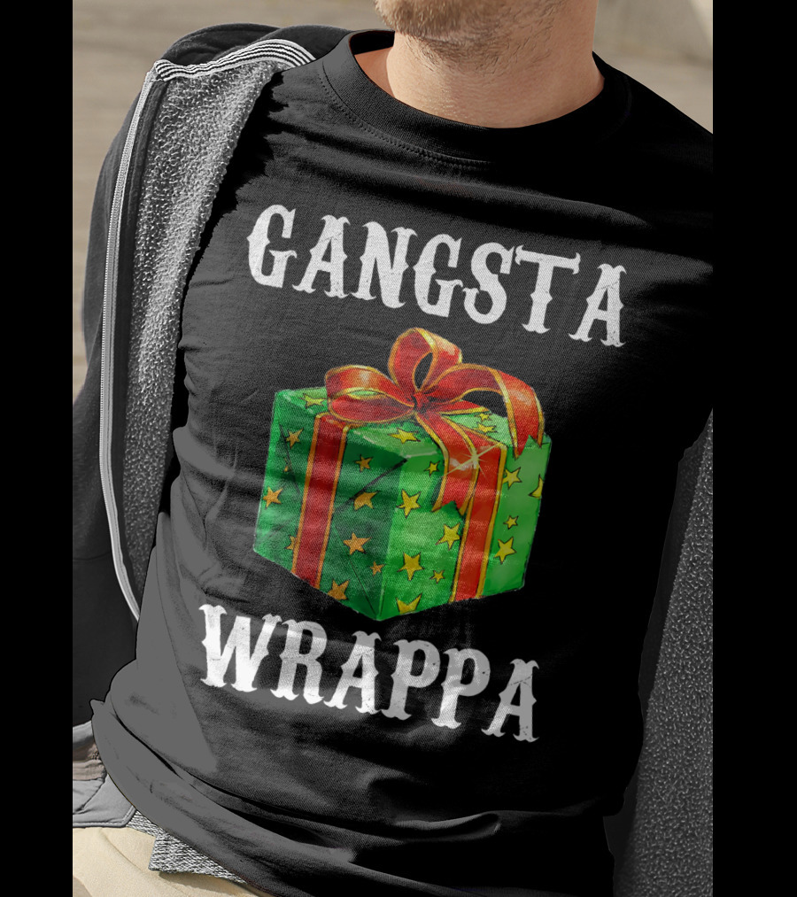 Gangsta Wrappa Green Gift Box With Red Ribbon And Yellow Stars Holiday T-Shirt