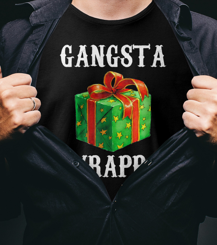 Gangsta Wrappa Green Gift Box With Red Ribbon And Yellow Stars Holiday T-Shirt