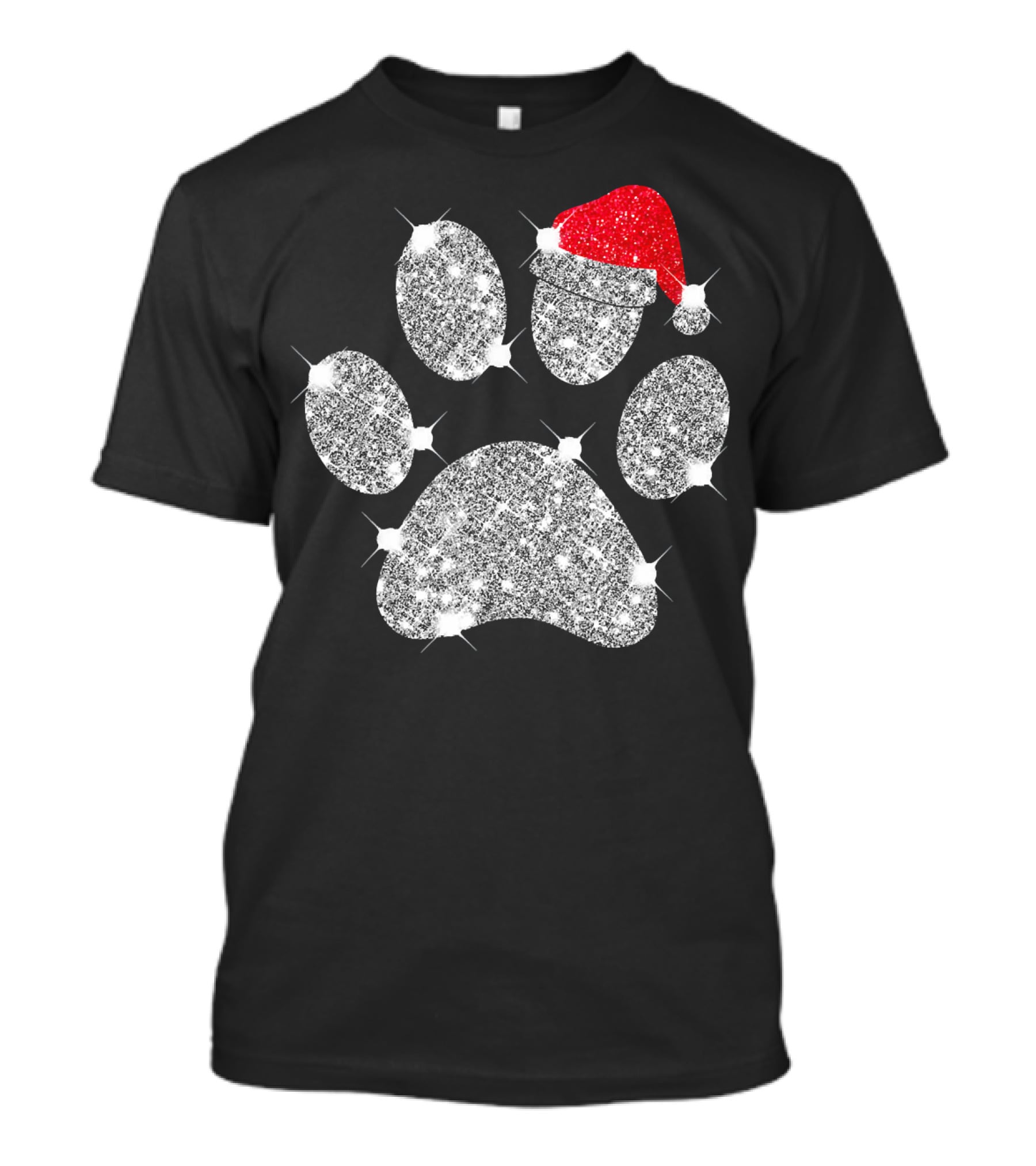 Merry Christmas Paw Santa Hat Sparkle T-Shirt