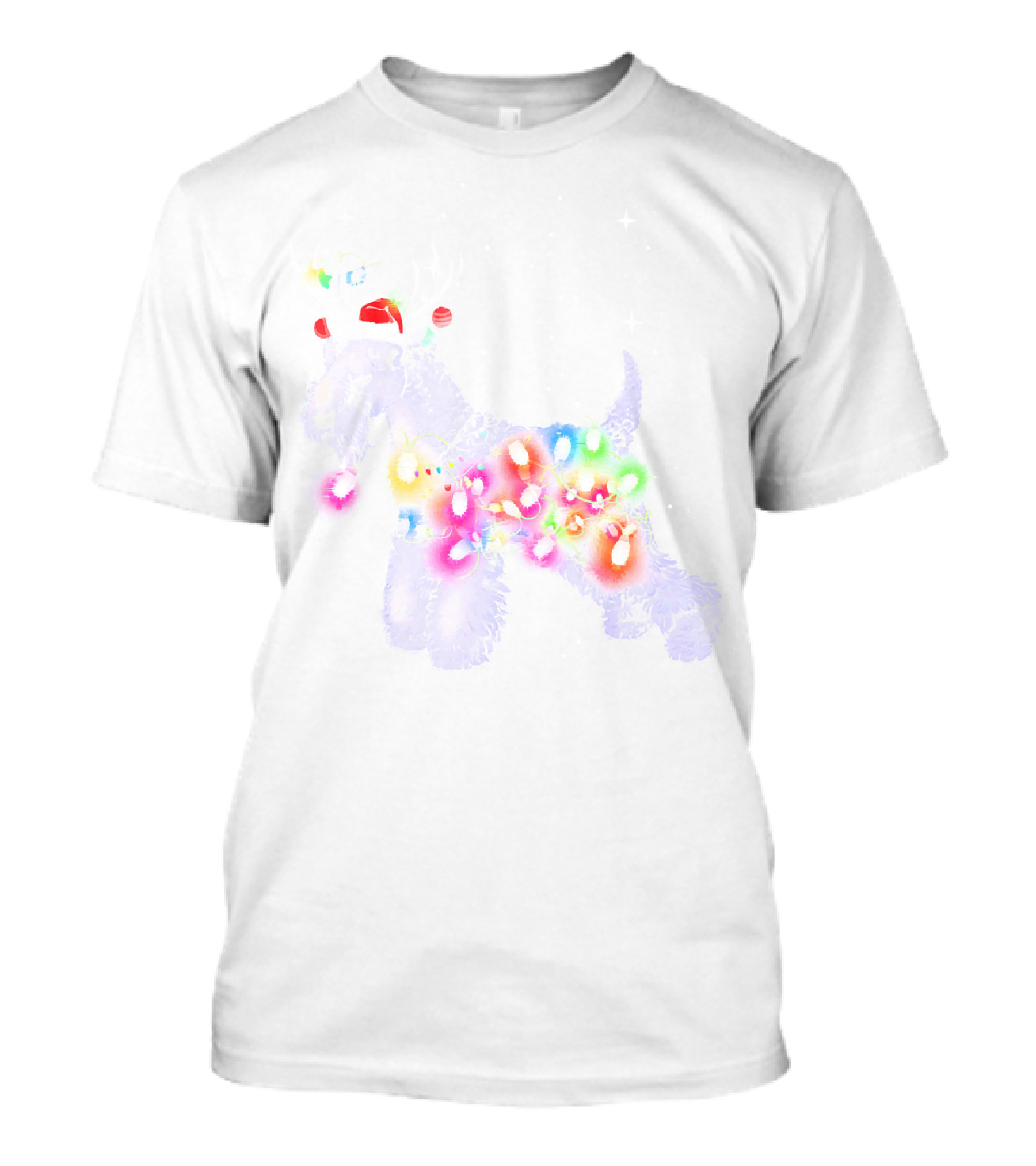 Christmas Lights Kerry Blue Terrier Dog With Santa Hat And Antlers T-Shirt