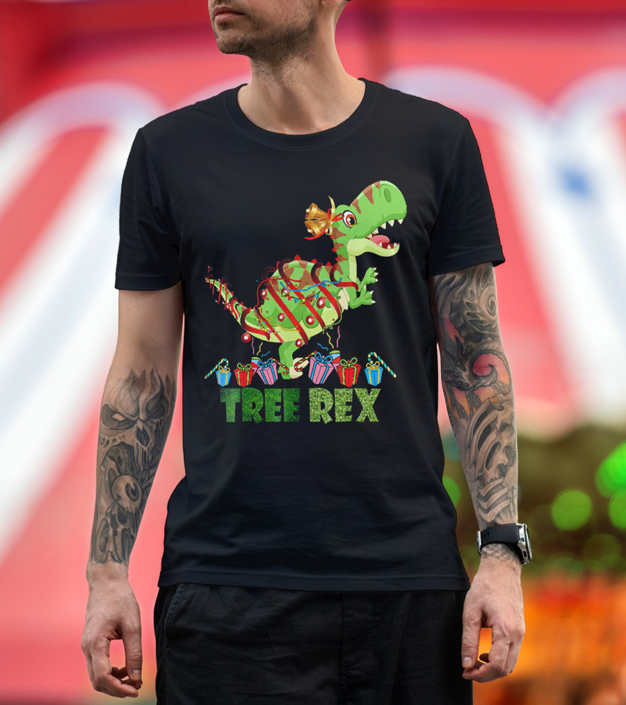 Tree Rex Funny Christmas Dinosaur with Wrapped Gifts T-Shirt