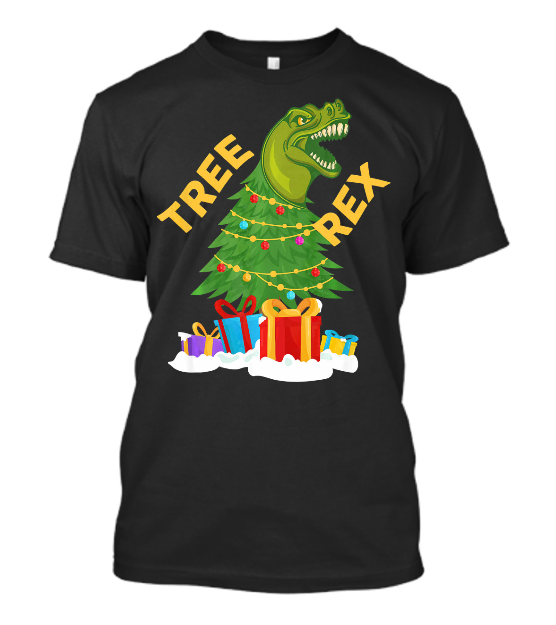 Tree Rex Christmas Dinosaur With Presents And Decorations T-Shirt