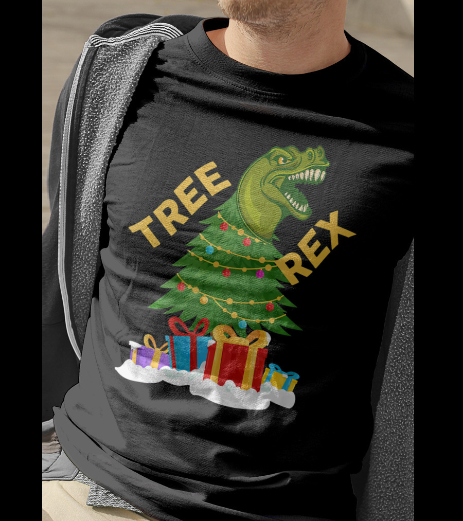 Tree Rex Christmas Dinosaur With Presents And Decorations T-Shirt