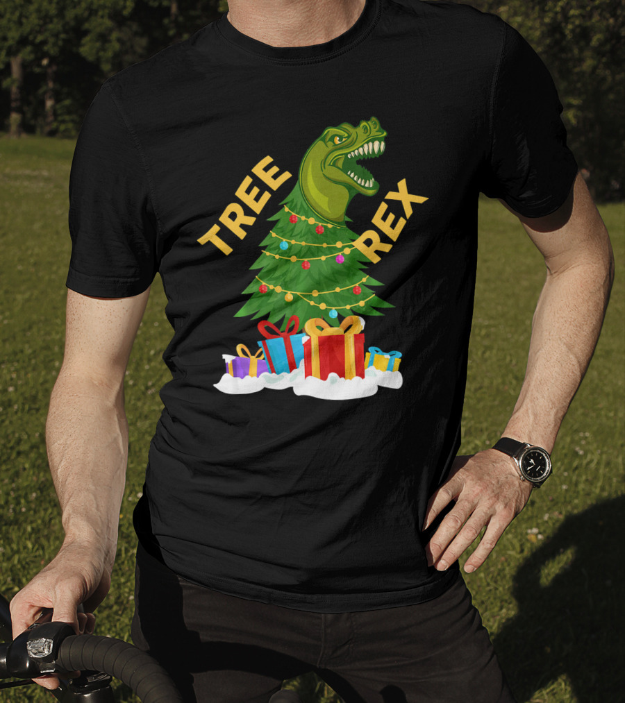Tree Rex Christmas Dinosaur With Presents And Decorations T-Shirt