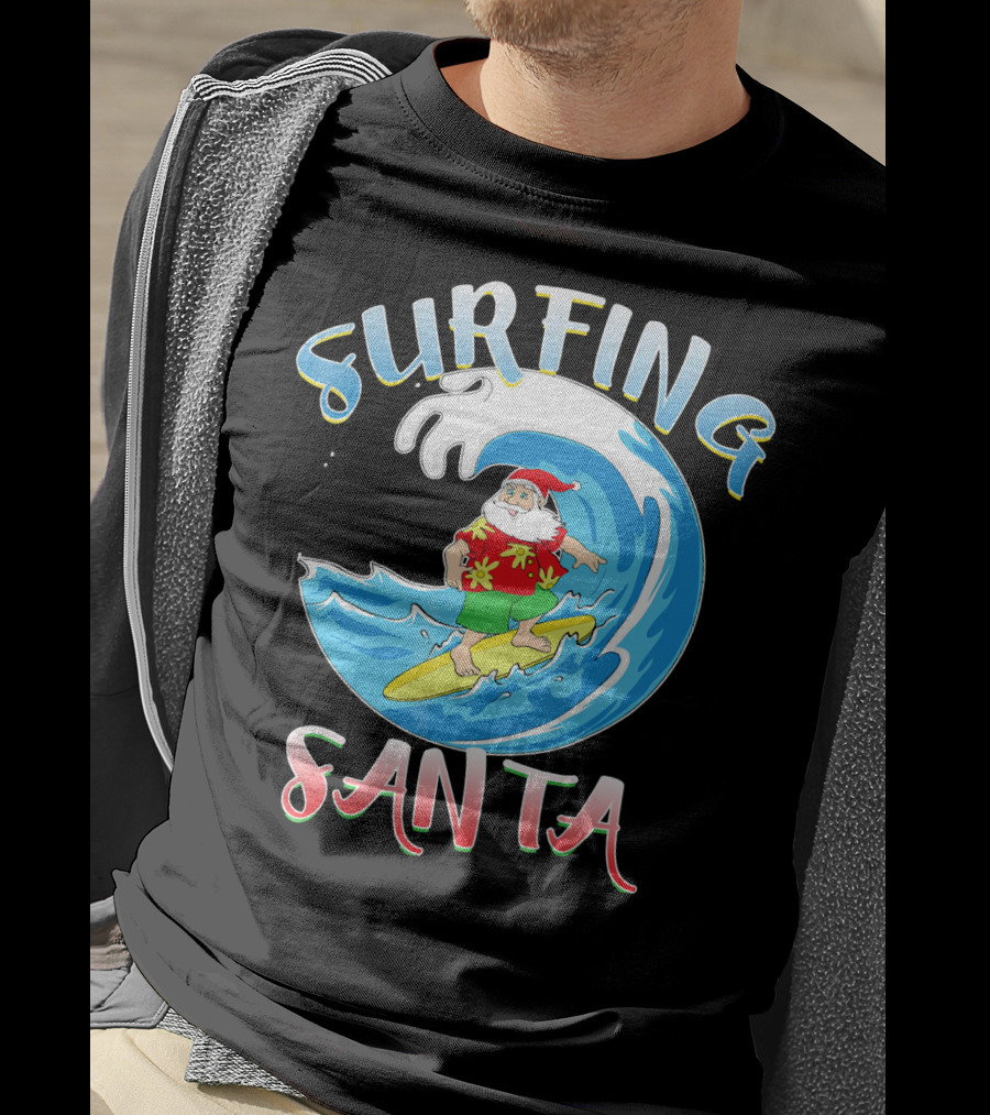 Surfing Summer Santa Christmas Wave T-Shirt