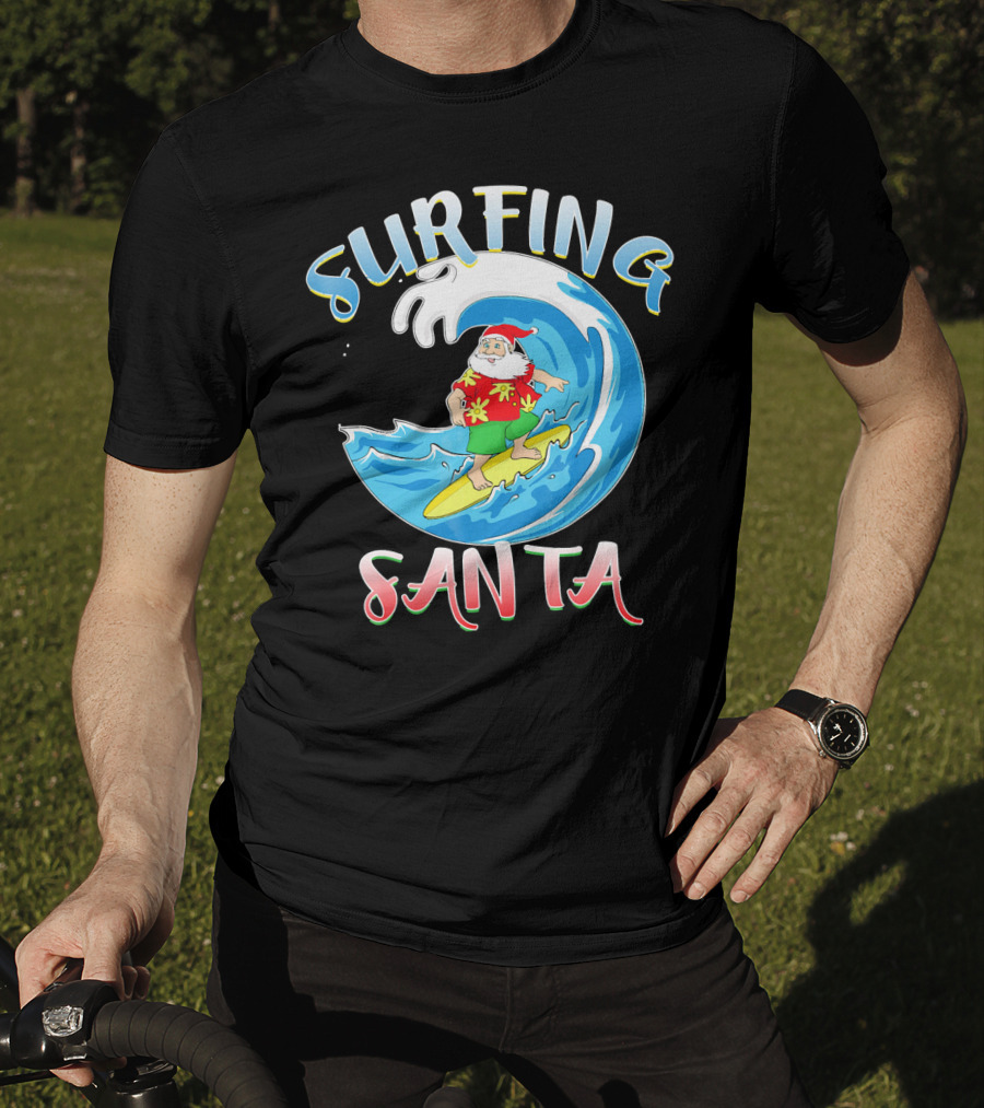 Surfing Summer Santa Christmas Wave T-Shirt