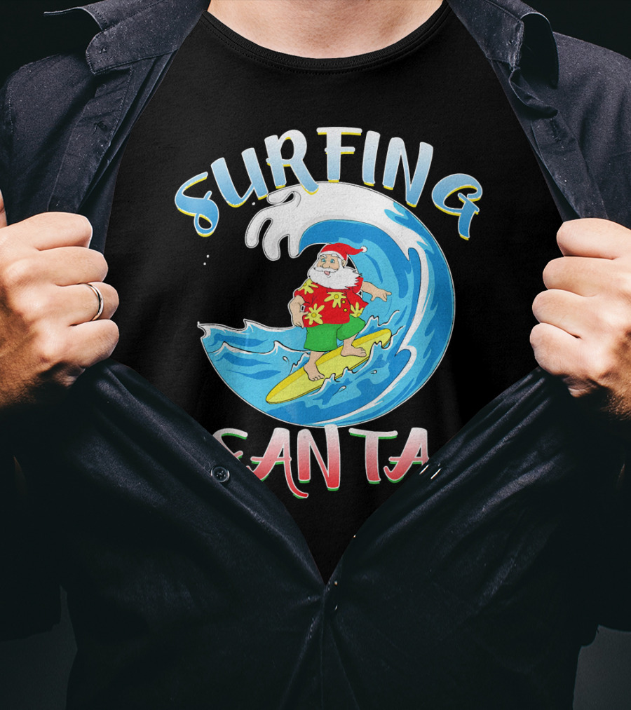 Surfing Summer Santa Christmas Wave T-Shirt