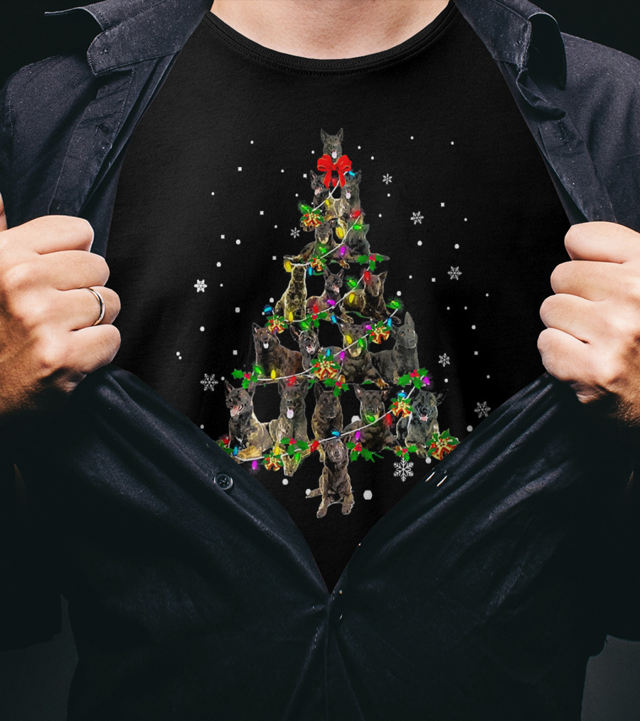 Cute Dutch Shepherd Dog Christmas Tree Festive Holiday Snowflakes T-Shirt