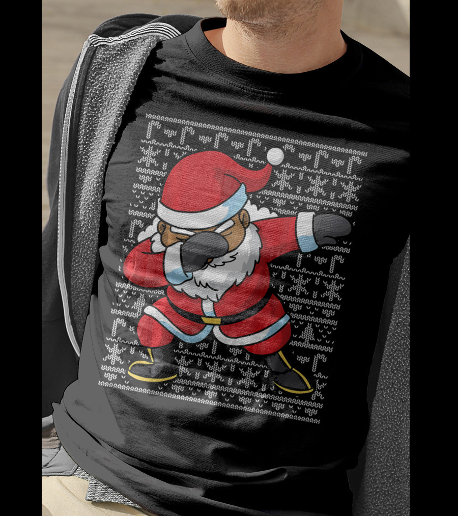 Dabbing Black Santa Ugly Christmas T-Shirt