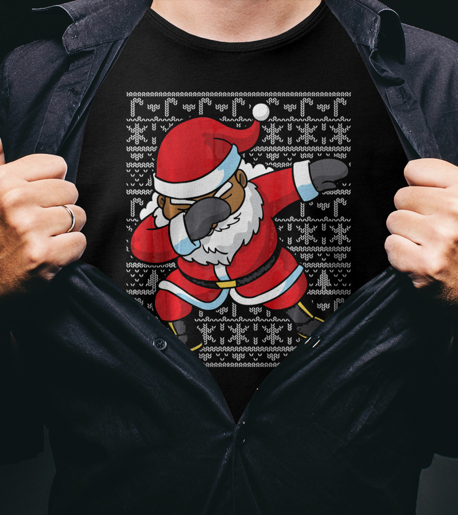 Dabbing Black Santa Ugly Christmas T-Shirt