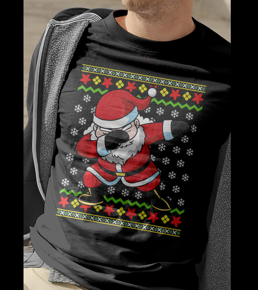 Dabbing Santa Claus Ugly Christmas Dab Snowflakes Festive T-Shirt