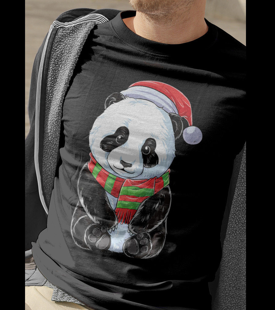 Santa Hat Panda Christmas T-Shirt