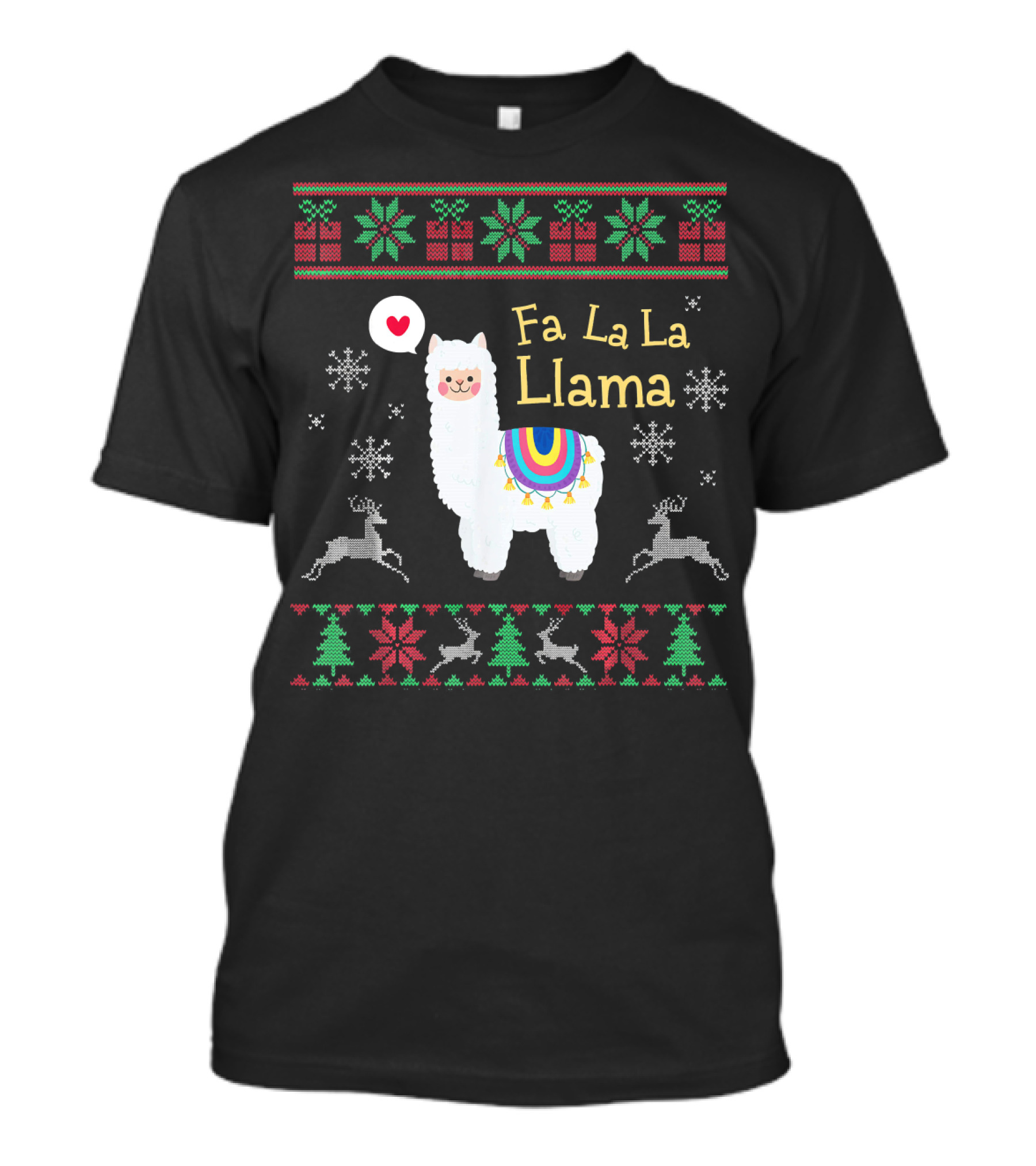 Fa La La Llama Ugly Christmas Snowflakes Reindeer Festive T-Shirt