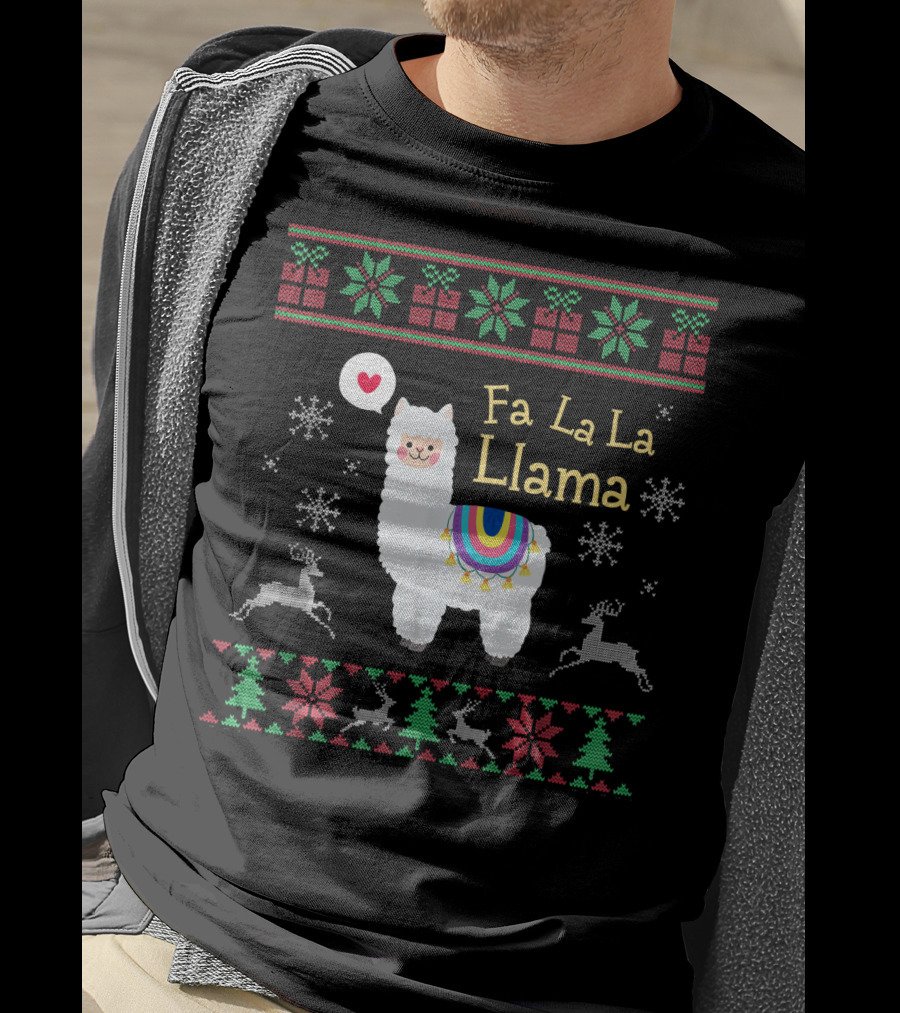 Fa La La Llama Ugly Christmas Snowflakes Reindeer Festive T-Shirt