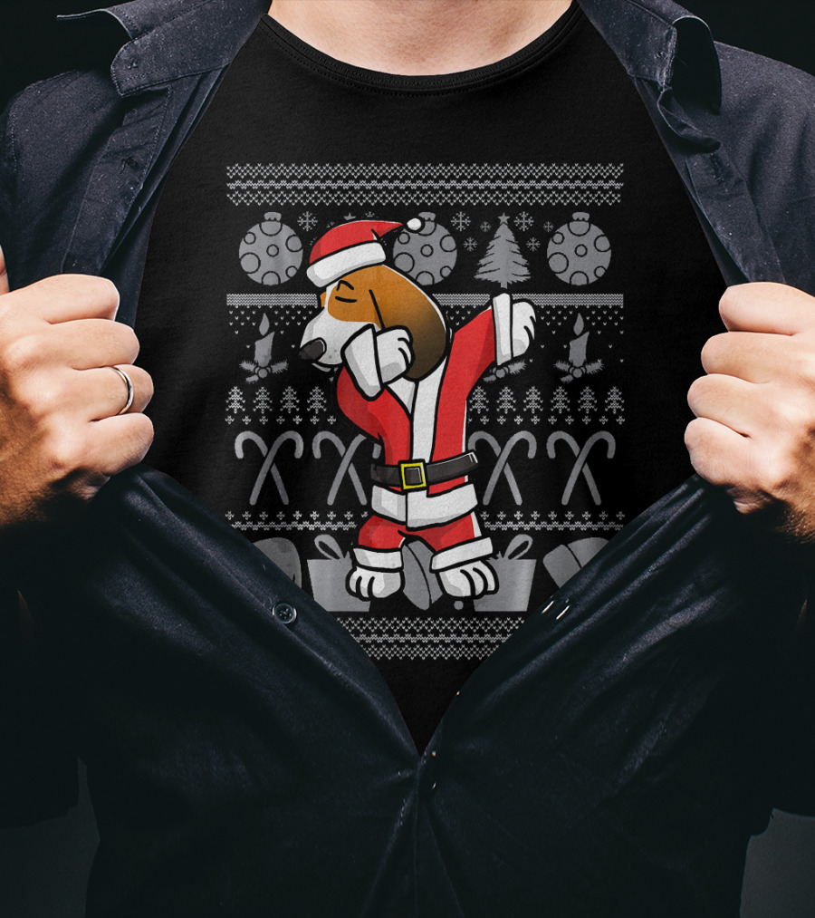 Santa Basset Hound Dabbing Christmas T-Shirt