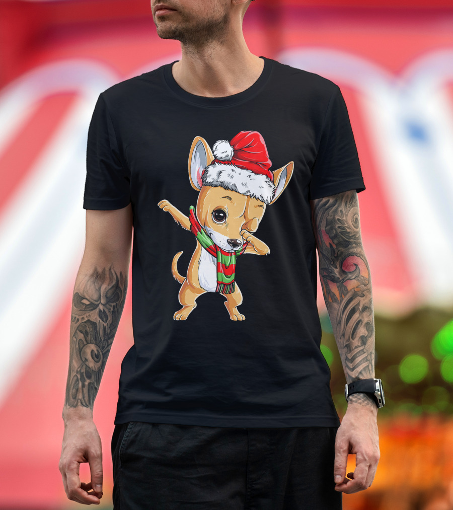 Chihuahua Santa Dabbing Christmas Scarf T-Shirt