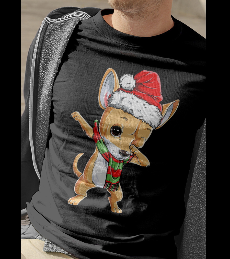 Chihuahua Santa Dabbing Christmas Scarf T-Shirt