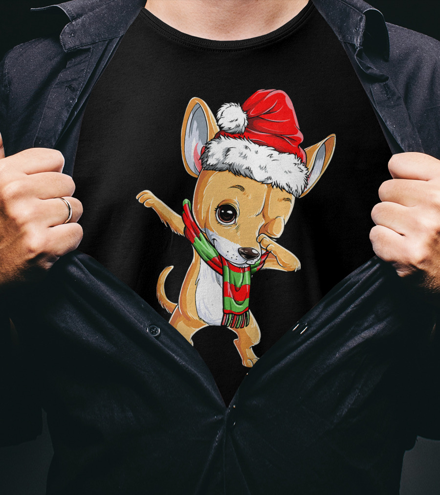 Chihuahua Santa Dabbing Christmas Scarf T-Shirt