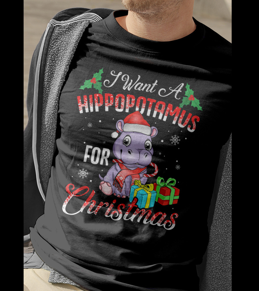 I Want A Hippopotamus For Christmas Funny Hippo Xmas T-Shirt
