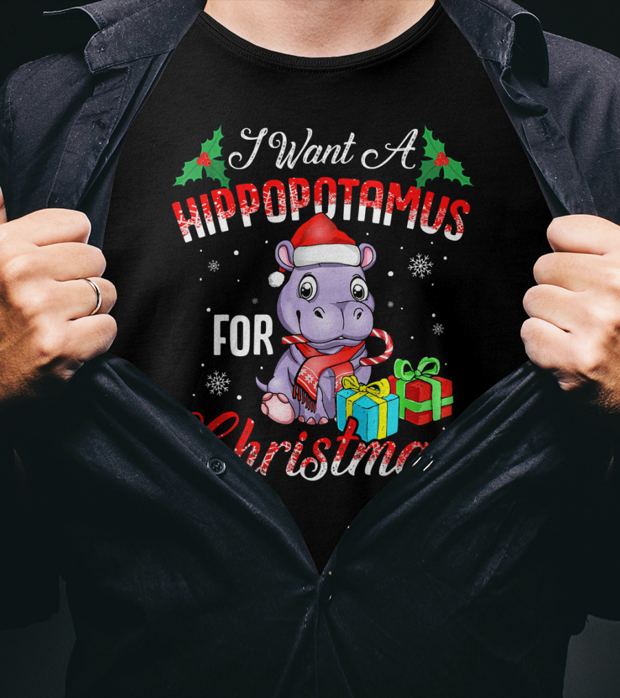 I Want A Hippopotamus For Christmas Funny Hippo Xmas T-Shirt
