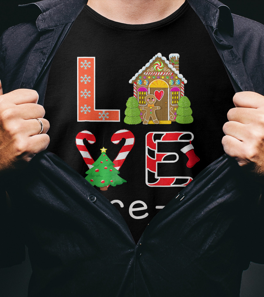 Love Pre-k Gingerbread Christmas Holiday Elements T-Shirt