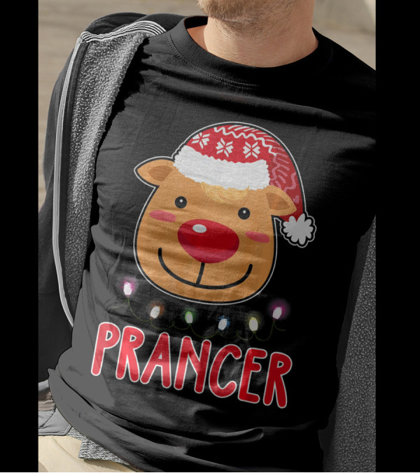 Team Prancer Santa's Reindeer Christmas Dabbing Lights T-Shirt