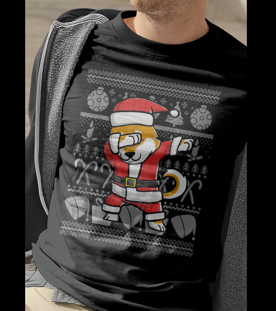 Santa Claus Dabbing Shiba Inu Dog Christmas T-Shirt