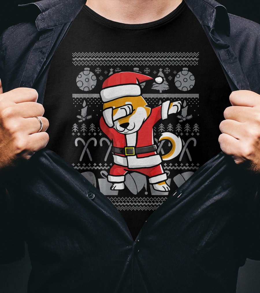 Santa Claus Dabbing Shiba Inu Dog Christmas T-Shirt