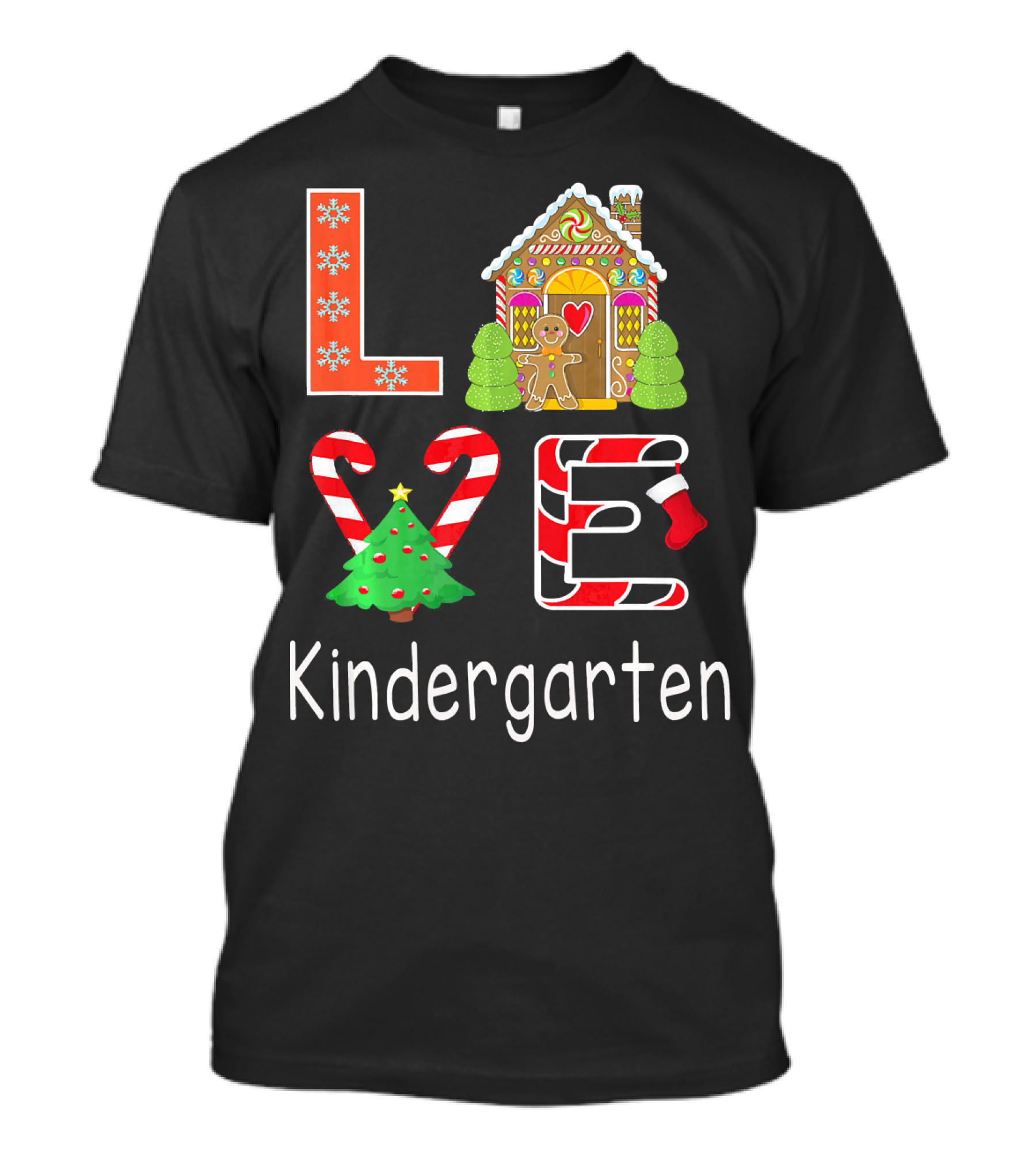 Love Kindergarten Christmas Candy Cane Gingerbread House T-Shirt
