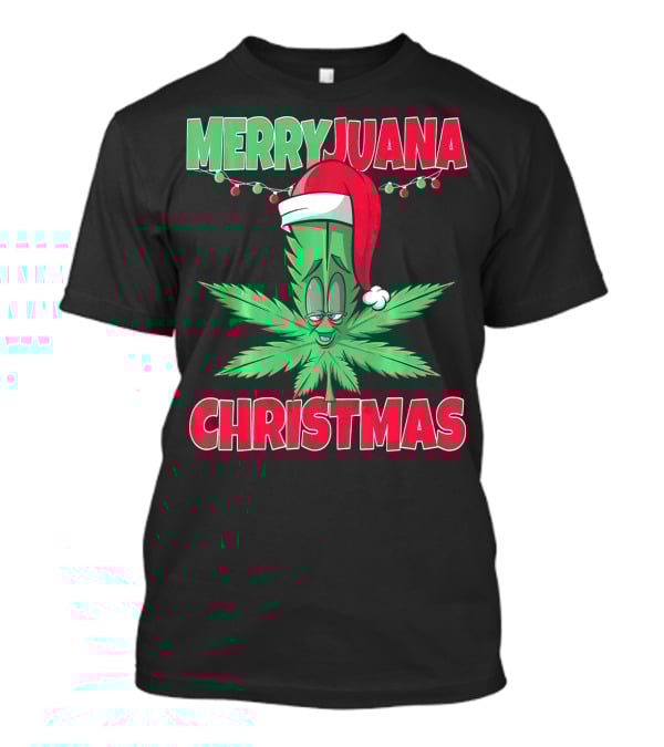 Merryjuana Christmas Funny Santa Hat Marijuana Leaf T-Shirt