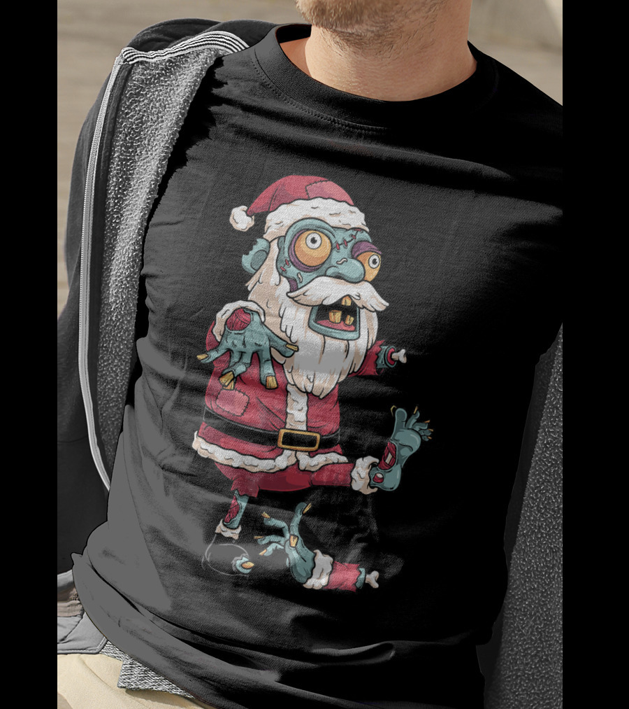 Zombie Christmas Santa Claus Funny Carto Character In Santa Suit T-Shirt