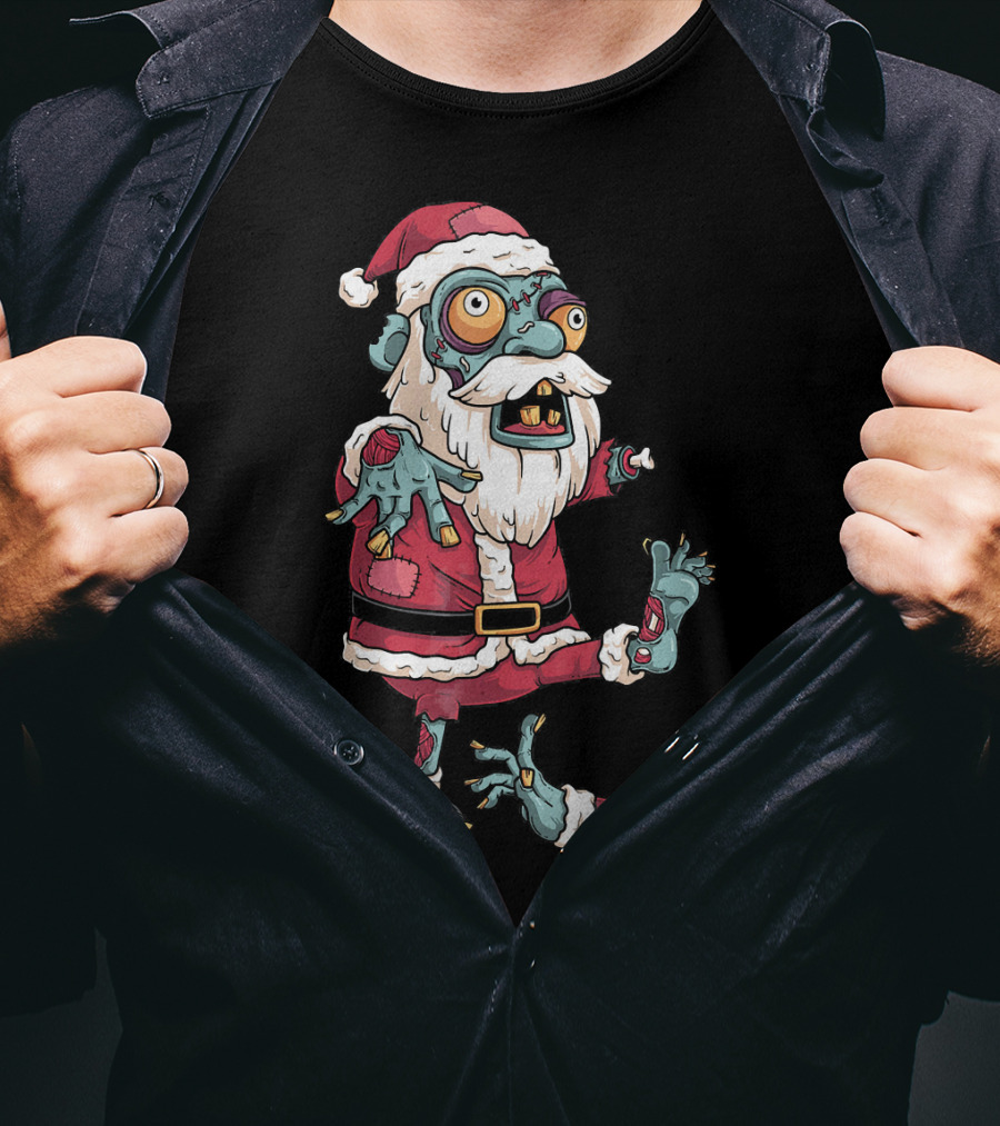 Zombie Christmas Santa Claus Funny Carto Character In Santa Suit T-Shirt