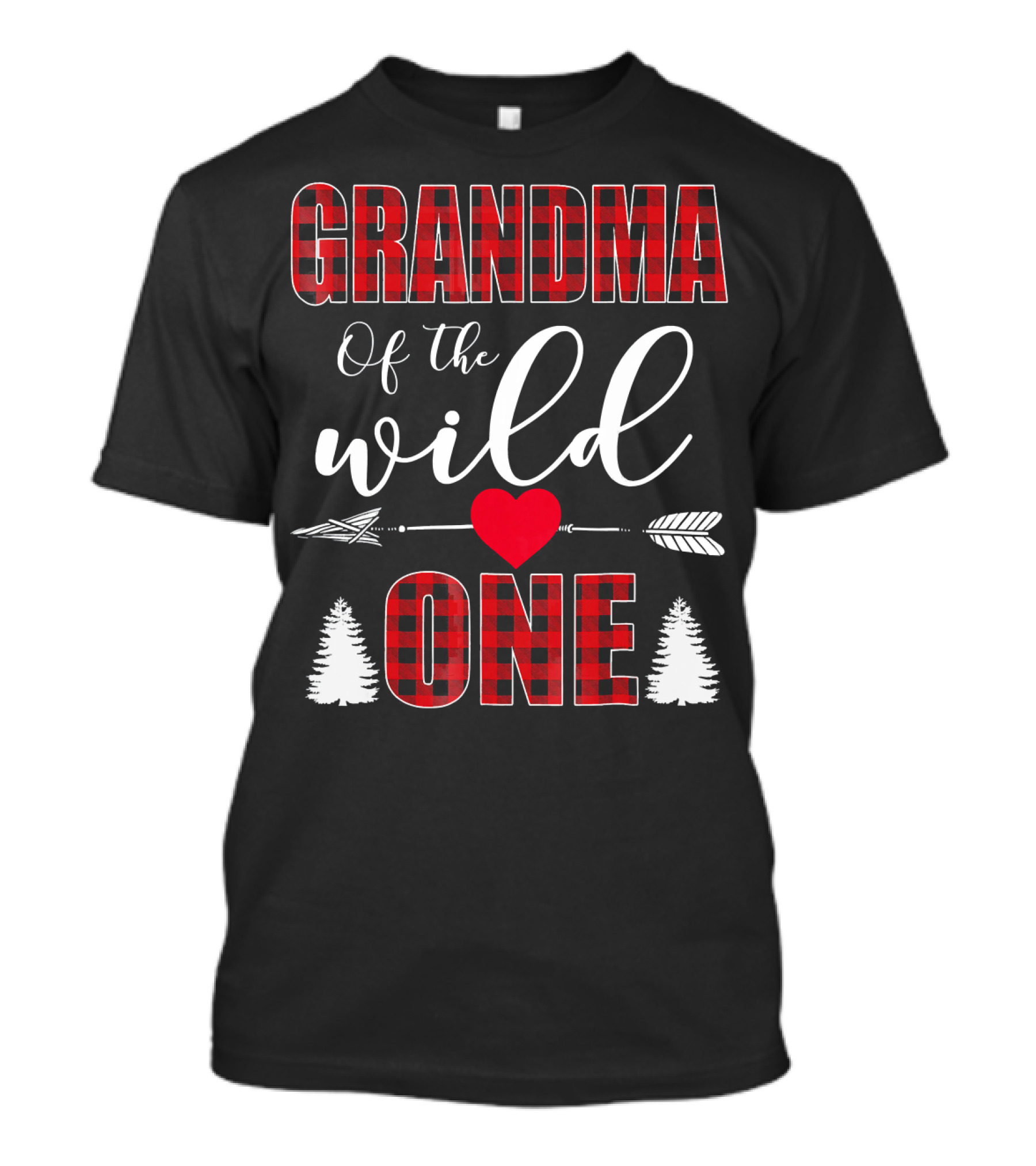 Grandma Of The Wild One 1st Birthday Buffalo Plaid Heart Arrow Trees T-Shirt