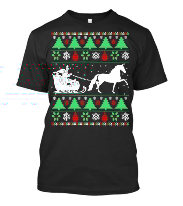 Santa Sleigh Morgan Horse Ugly Christmas T-Shirt