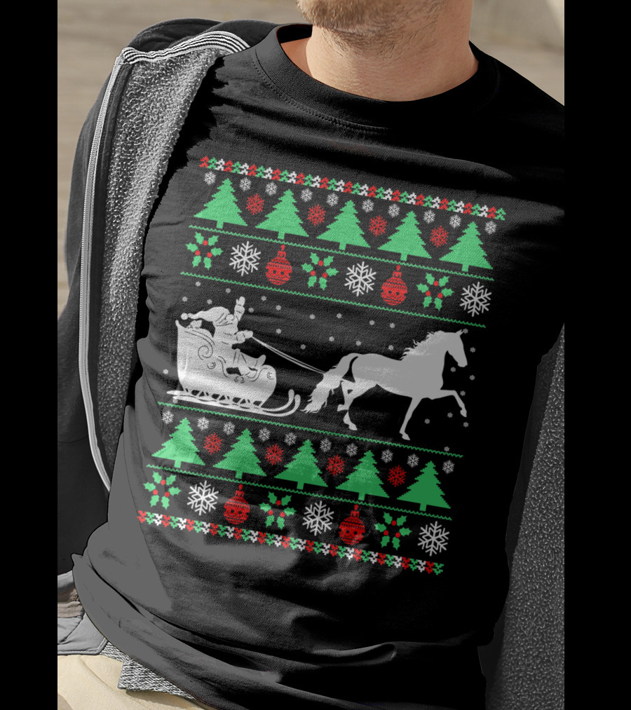 Santa Sleigh Morgan Horse Ugly Christmas T-Shirt